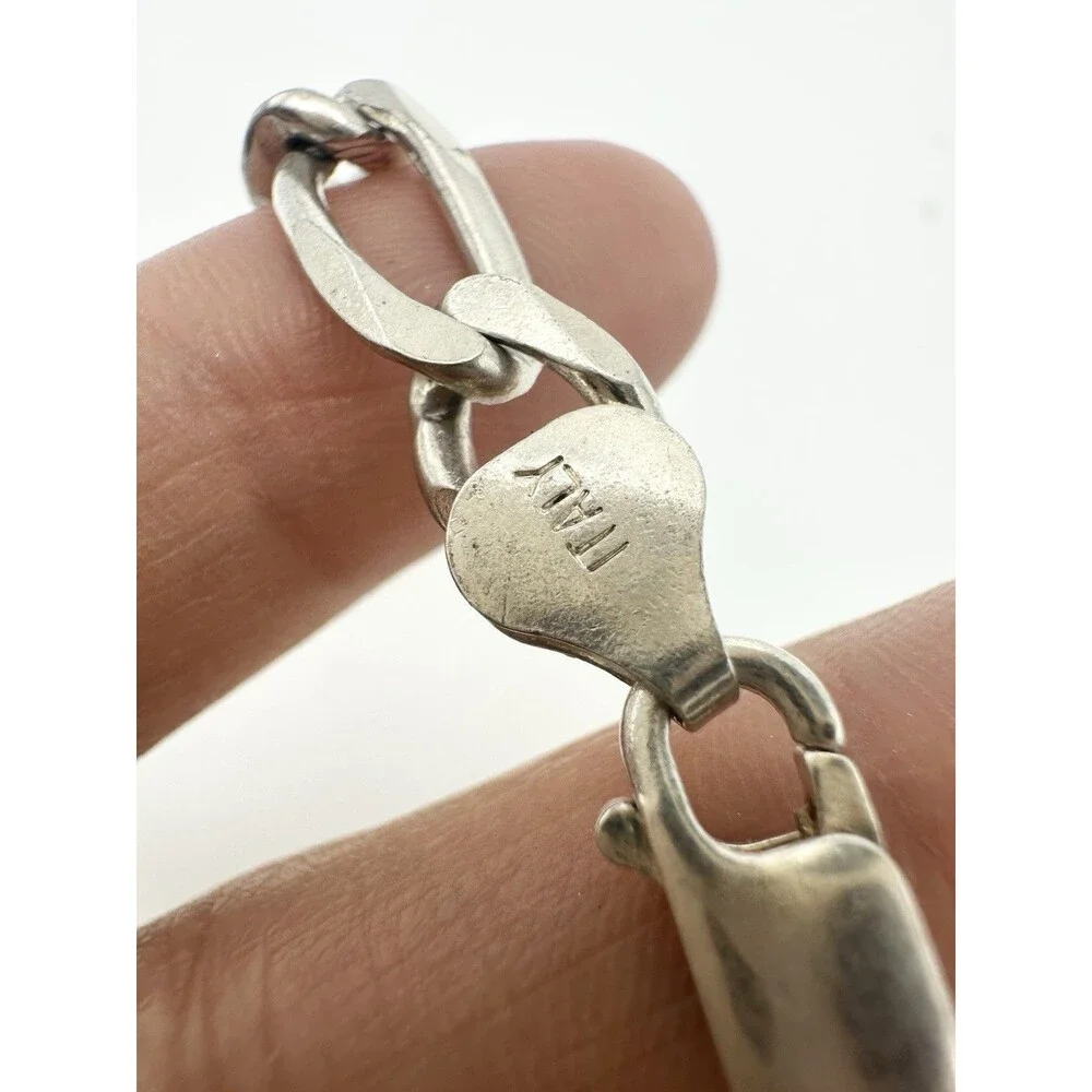 Men's Solid 925 Sterling Silver Figaro Chain Necklace ITALY 7mm 20”
